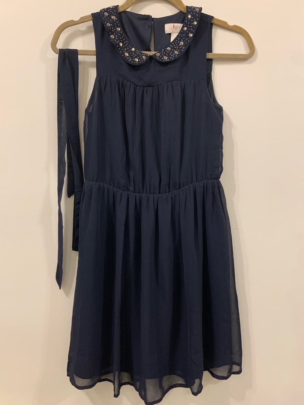 Loft (outlet) 00p embelished navy mesh dress with peter pan collar
